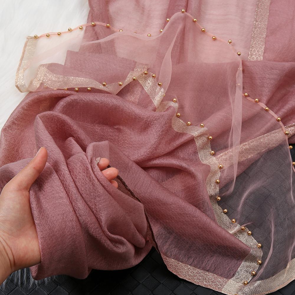 Fashion Luxury Silk Scarf For Women Shawls With Beads Long Scarf For Women Female Foluard Stoles Bandana Head Wraps Headscarf