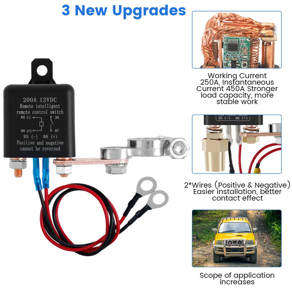Remote Battery Disconnect Switch 12V 200/250A Remote Control Battery Switch Relay Anti-theft Car RV Boat Battery Kill Switch