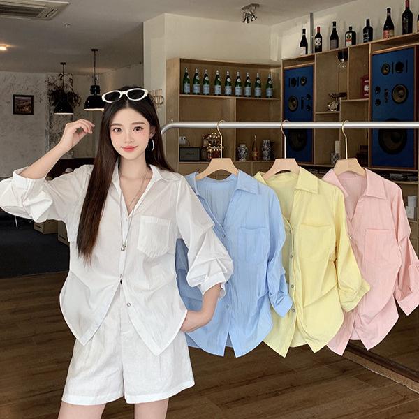 Plus Size Women s V-Neck Slimming Lapel Puff Sleeve Spring Shirt 2026 L