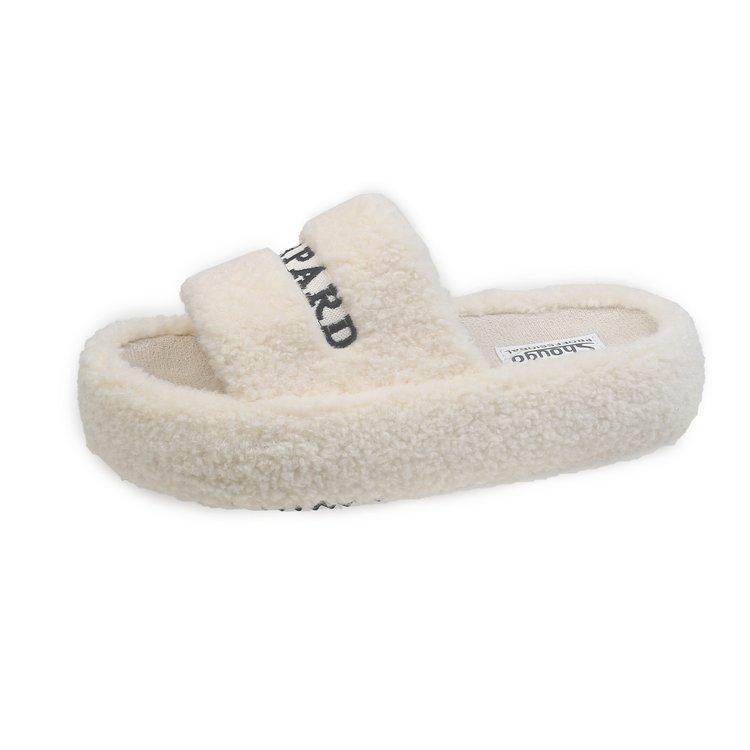 

Xiaoxiangfeng thick-bottomed fluffy slippers women s 2024 new rhinestone letter mop autumn and winter wear warm cotton mop 40