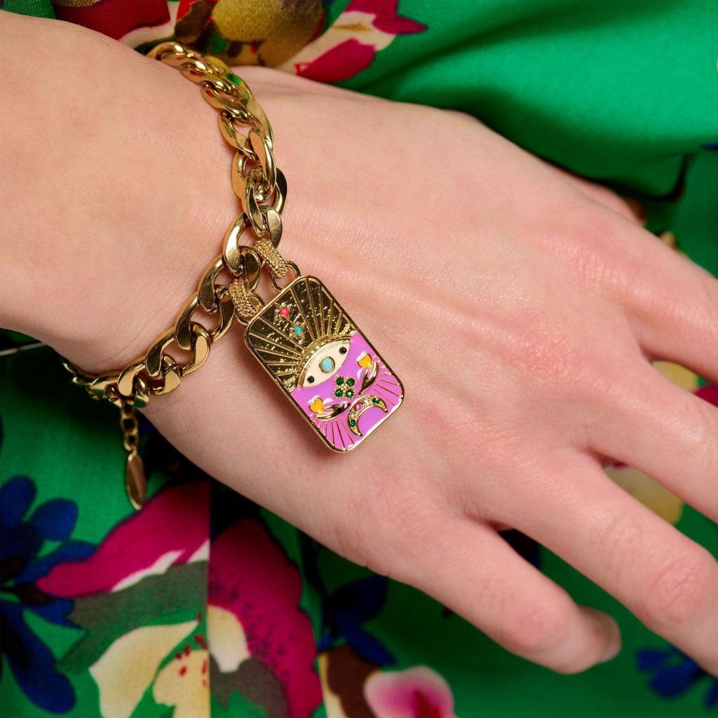 Gold-Plated Copper Tarot Necklace and Bracelet Set with Colored Enamel Demon Eye Design