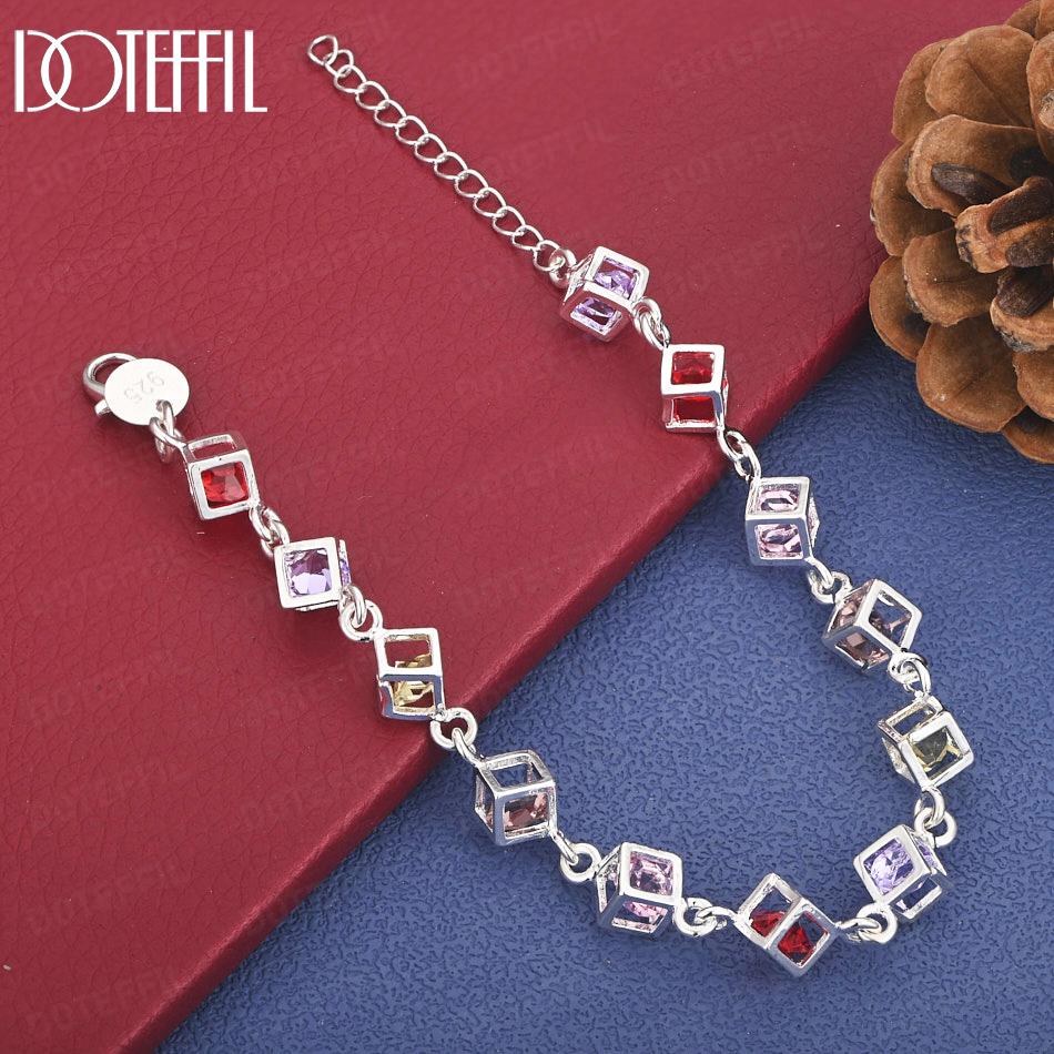 

925 Sterling Silver Gift Wedding Jewelry AAA Zircon Fashion Bracelet 20cm