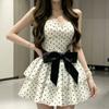Summer Sexy Storm Point Splicing Bow Suspender Dress Women's Small Dress Princess Cake Dress Short Dress