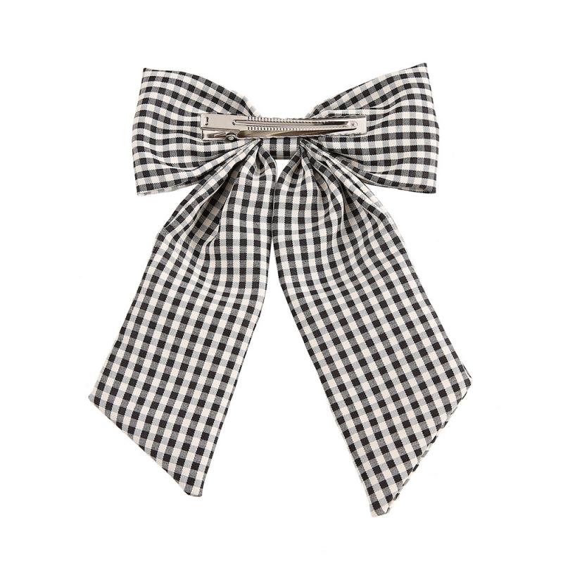 Tartan Printed Bowknot Hair Clips Girls Bow Hairgrips Lace Trim Hair Accessories Headwear