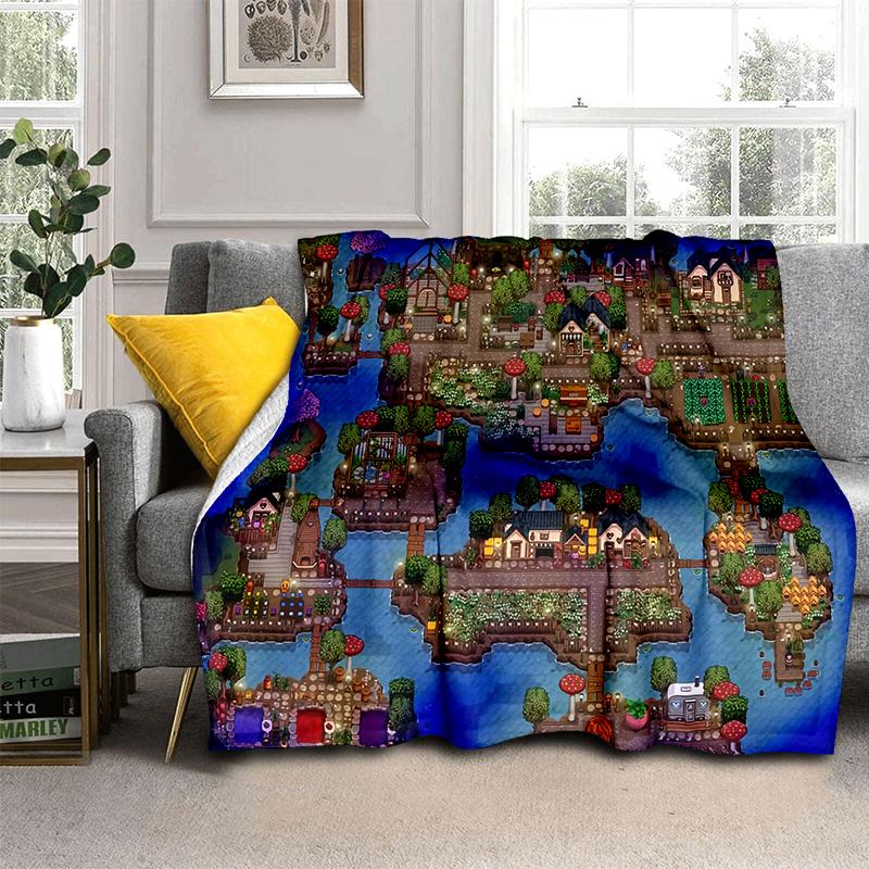 3D Stardew Valley Farm Map Game Cartoon Blanket,Soft Throw Blanket for Home Bedroom Bed Sofa Travel Picnic Cover Kids Gift