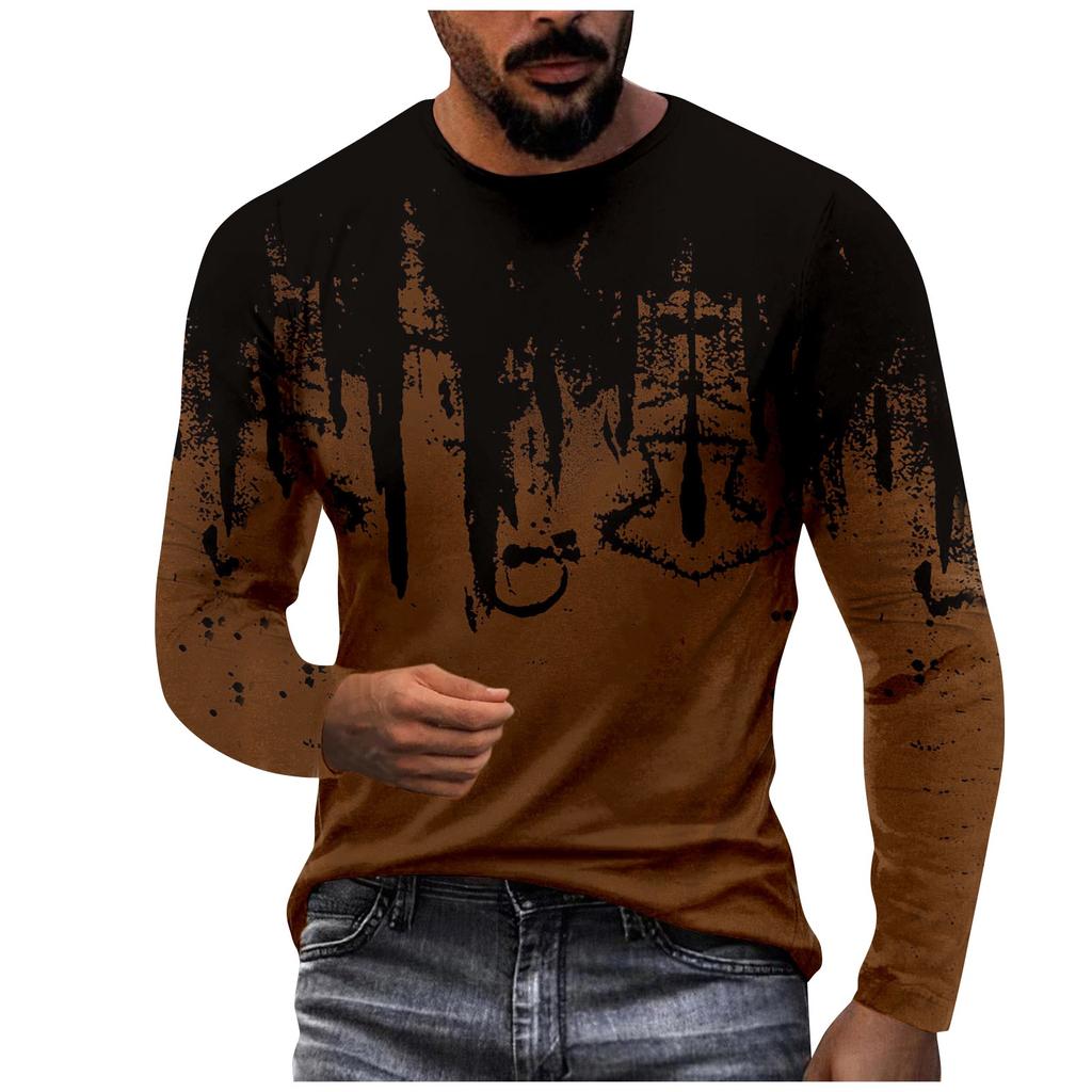 Pánská móda Ležérní vánoční košile s dlouhým rukávem a výstřihem do O s potiskem, halenka