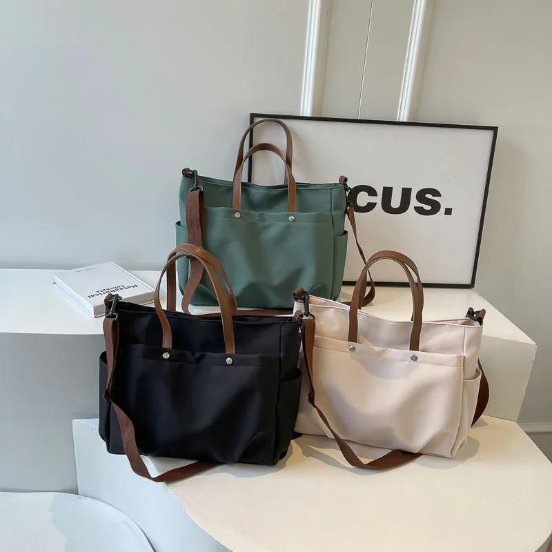 New Korean Version of the Single Shoulder Crossbody Bag for Women Simple Literary Solid Color Lazy Wind Canvas Large Bag