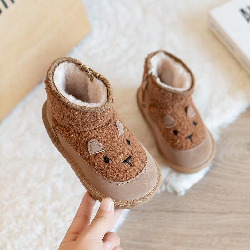 

Children s Snow Boots Warm Non Slip Cute Winter Plush Girls Soft Sole Cotton Boots Comfortable Shoes Kids Ankle Boots 30 коричневий