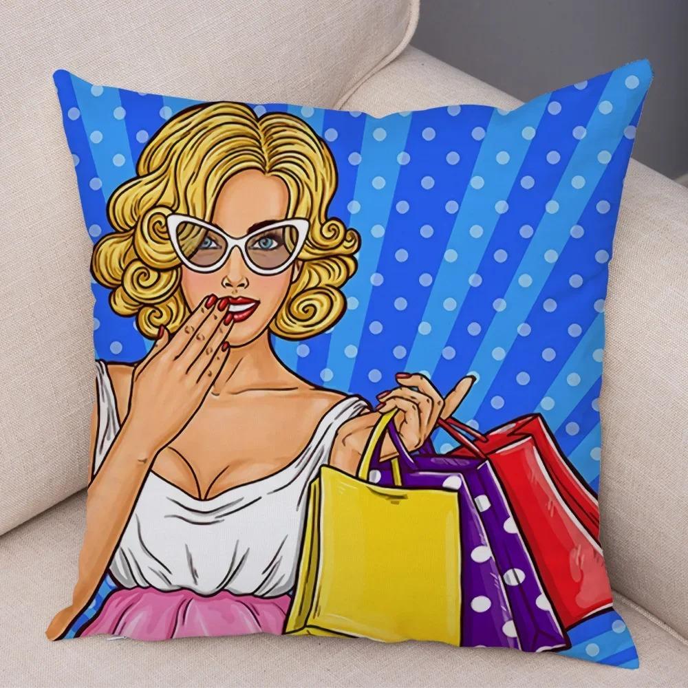 Home Decor Pop Art Style Women With Money Pillow Pattern Cushion Cover Suitable For Sofa Bedroom Car Pillow Cover