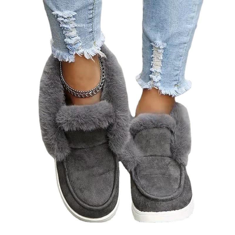 Autumn and Winter New Large Size 43 Solid Color Suede Cotton Shoes Casual Snow Shoes Low Top Velvet Women's Cotton Shoes