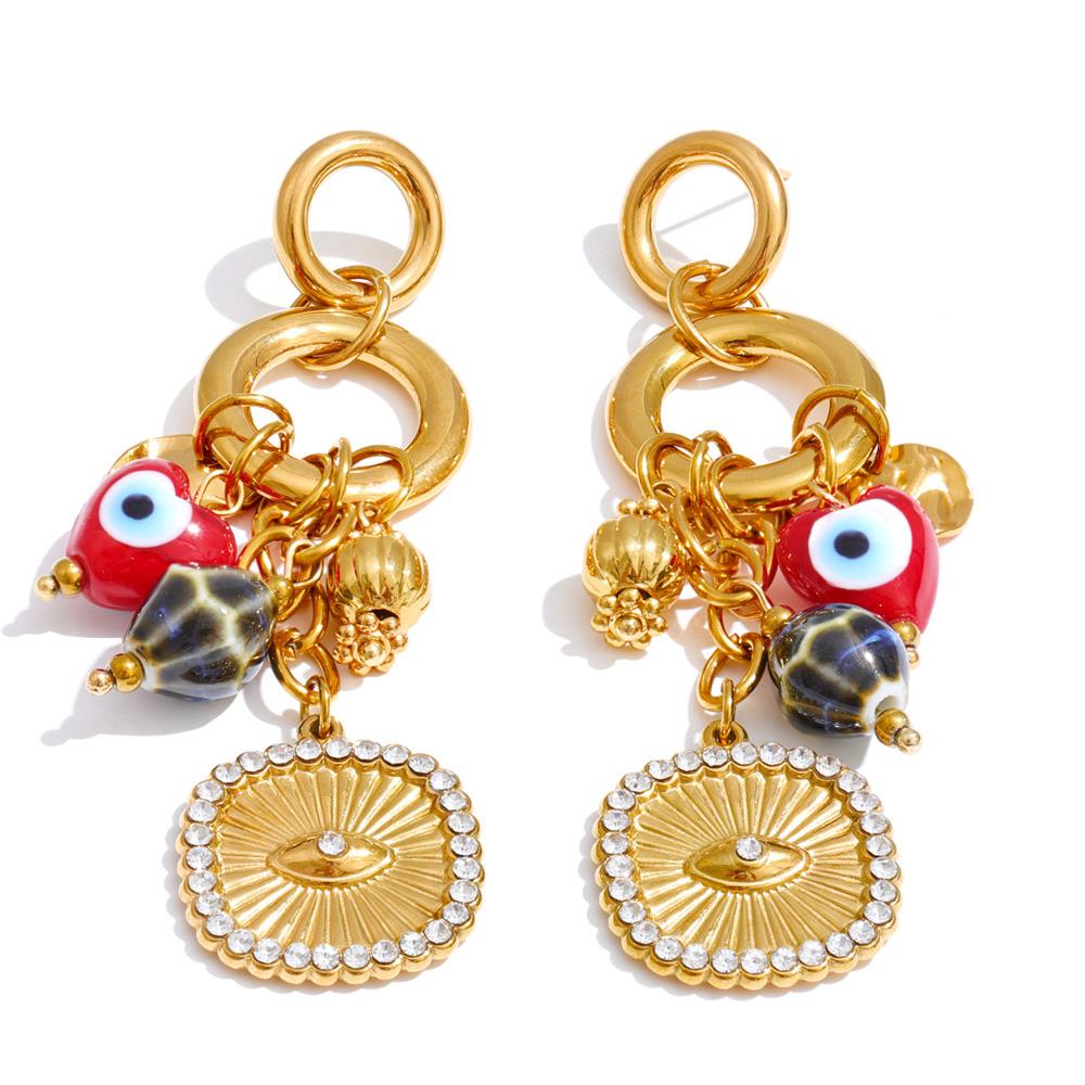 

Yhpup New Design Stainless Steel Ceramic Eye Square Drop Dangle Statement Europe Earrings Waterproof Fashion Jewelry for Women