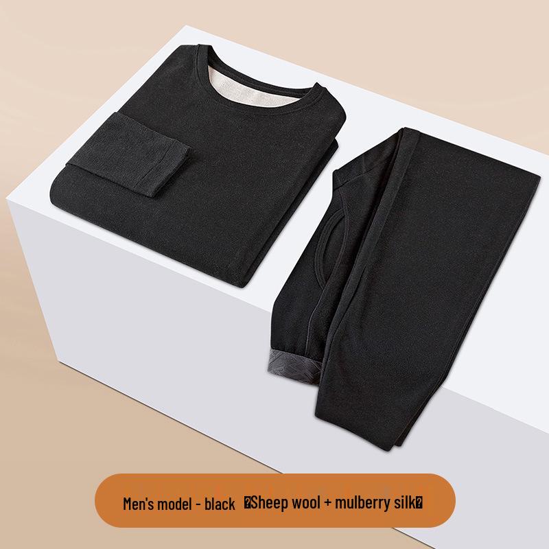 Women's Winter Fleece-Lined Silk Wool Underwear Set - Extra Thick Heat-Generating Base Layer for Autumn.