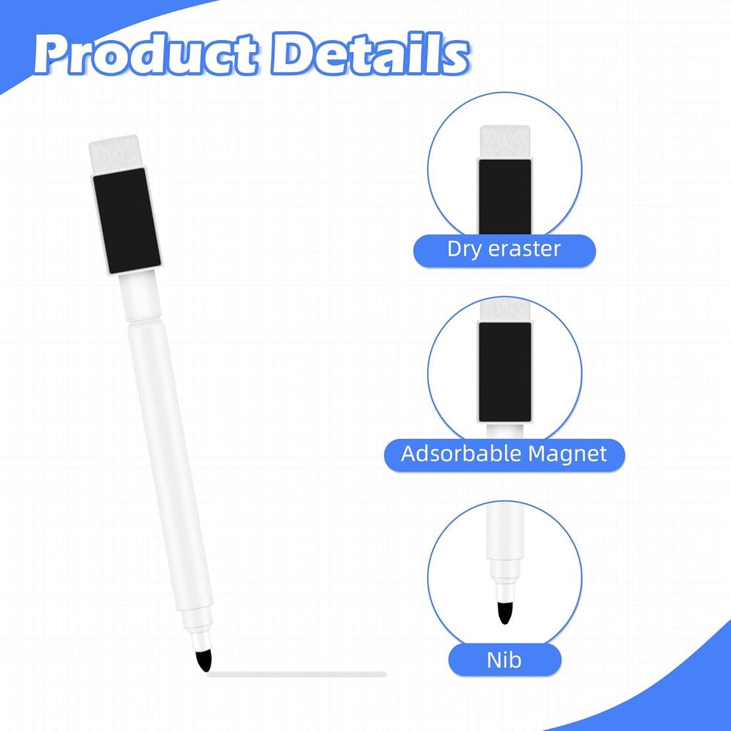 5 Pcs Black Dry Erase Markers Magnetic Dry Erase Marker with Eraser Cap Mini Dry Erase Markers for Whiteboard