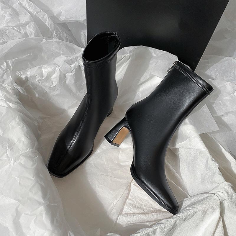 Vintage Warm Cotton Women Ankle Boots Fashion Elegant Square Toe Shoes Autumn Winter Thick Heel Women'S Short Booties