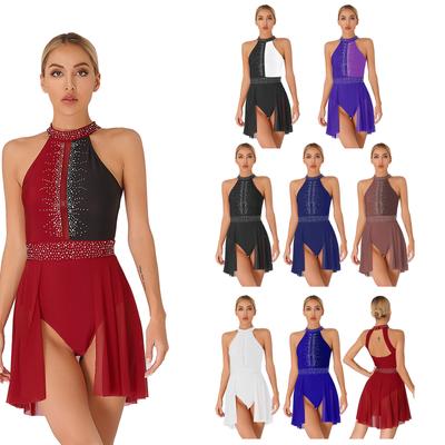 Frauen Erwachsene Ballett Lyrical Tanz Kleid Eiskunstlauf Trikot Kleid Mesh Zeitgenössische Dancewear