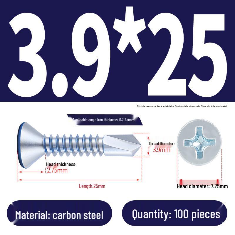 Phillips Flat Head Blue Zinc Plated Stainless Steel Self-Drilling & Self-Tapping Screws M3.9-M5.5