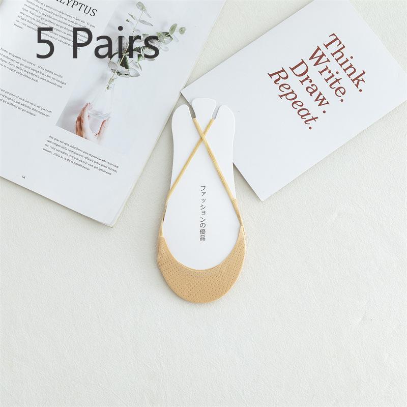 

5 пар женских носков с бретелью через шею, неглубокие, открытые, невидимые носки Ice Silk, носки до середины стопы, износостойкие носки-лодочки 5 Pairs