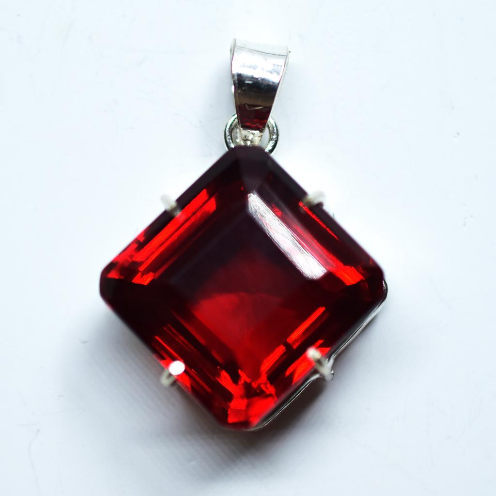Natural Red Topaz 925 Sterling Silver Pendant Square 92.15 Ct Gem CERTIFIED my-357-k