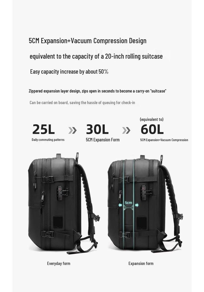 Expandable Waterproof Compression Backpack - Large Capacity, Functional Laptop Bag for Business Travel