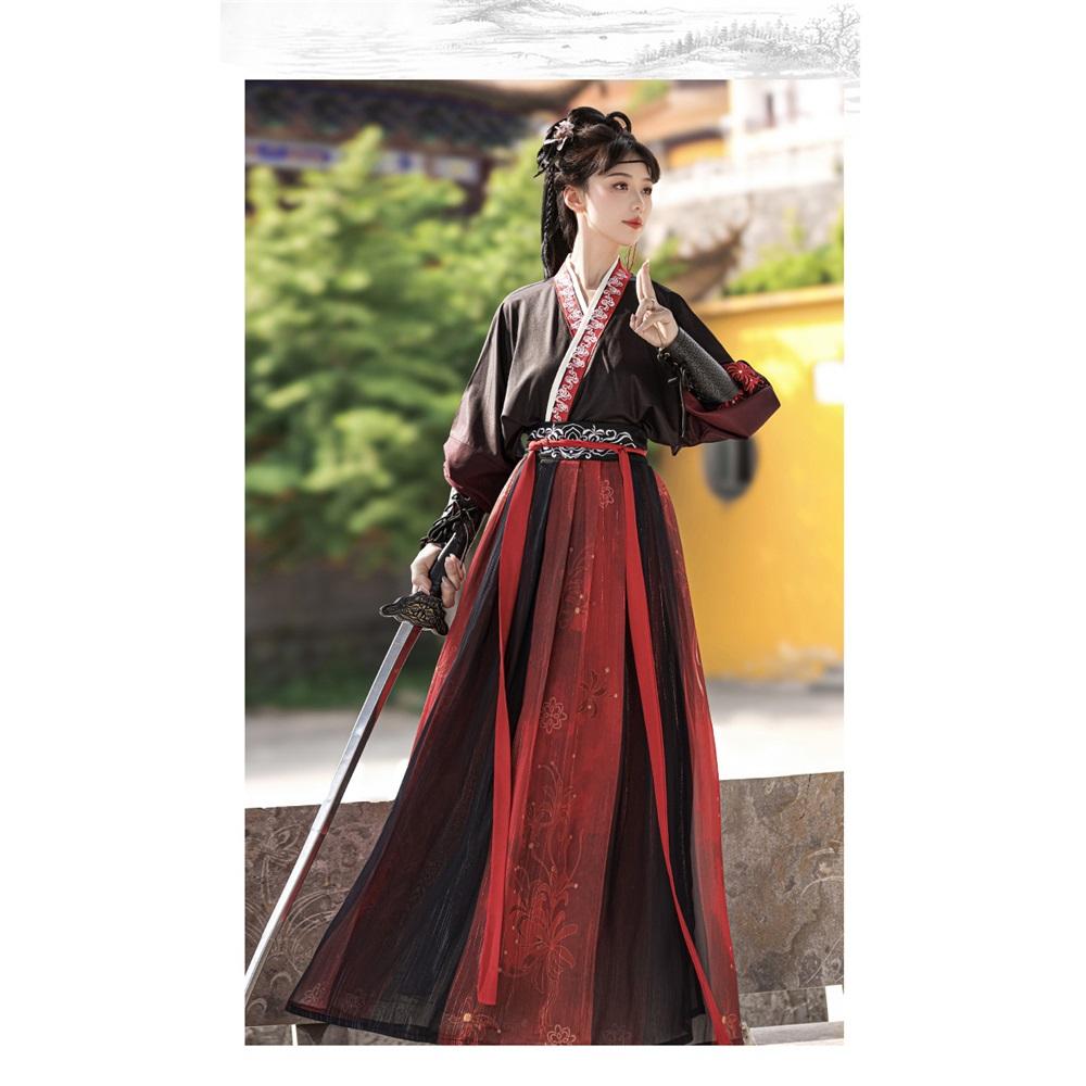 Chinese Song Dynasty Style Hanfu Black And Red Hero Handsome Hanfu Set For Men And Women