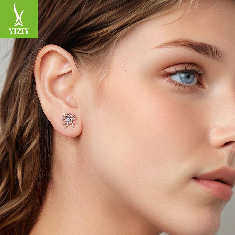 Halloween Skull Spider Stud Earrings Men And Women Funny Dark Wind S925 Sterling Silver Stud Earrings