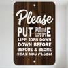 Humor Put Lid IOPN Down Metal Tin Sign, Vintage Typography Decor for Restroom Home Bar Man Cave Cafe, Playful Misspelled Message