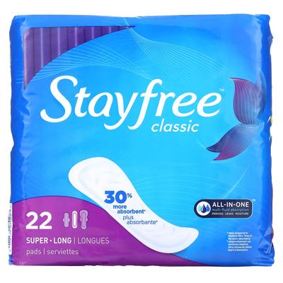 Stayfree, klasické, super dlouhé vložky, bez parfemace, 22 balení