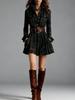 Women's Digital Printed Geometric Striped Shirt Dress with Waist Pocket