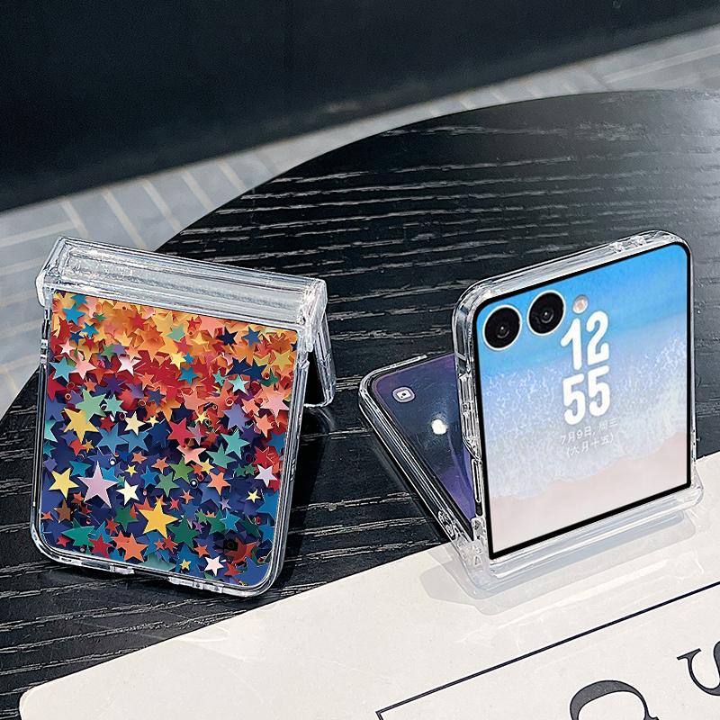Colorful Stars Print Case For Samsung Galaxy Z Flip 8 7 FE 6 5 Z Flip8 Flip7 Flip6 Magnetic Clear Hard PC Folding Phone Cover