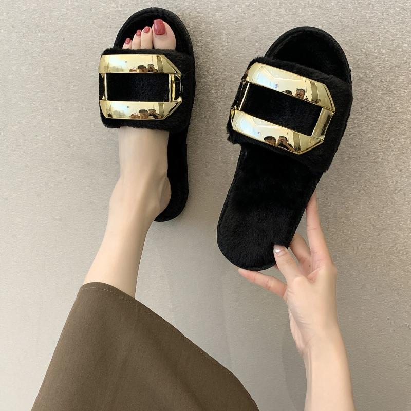 Fashion 2025 New Fluffy Women's Slippers Home Fashion Luxury Designer Shoes Woman Autumn Winter Fuzzy Fur Slides Indoor Elegant Shoes