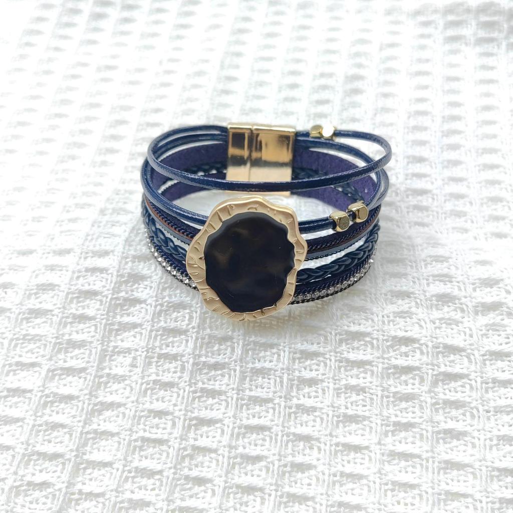 European Bohemian Antique Leather Bracelet with Magnetic Buckle - Multi-layer Wide Design