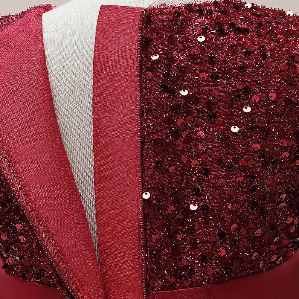 New Girls' Princess Dress with Fine Sequins, Puff Sleeves, and Spliced Satin Tutu Skirt