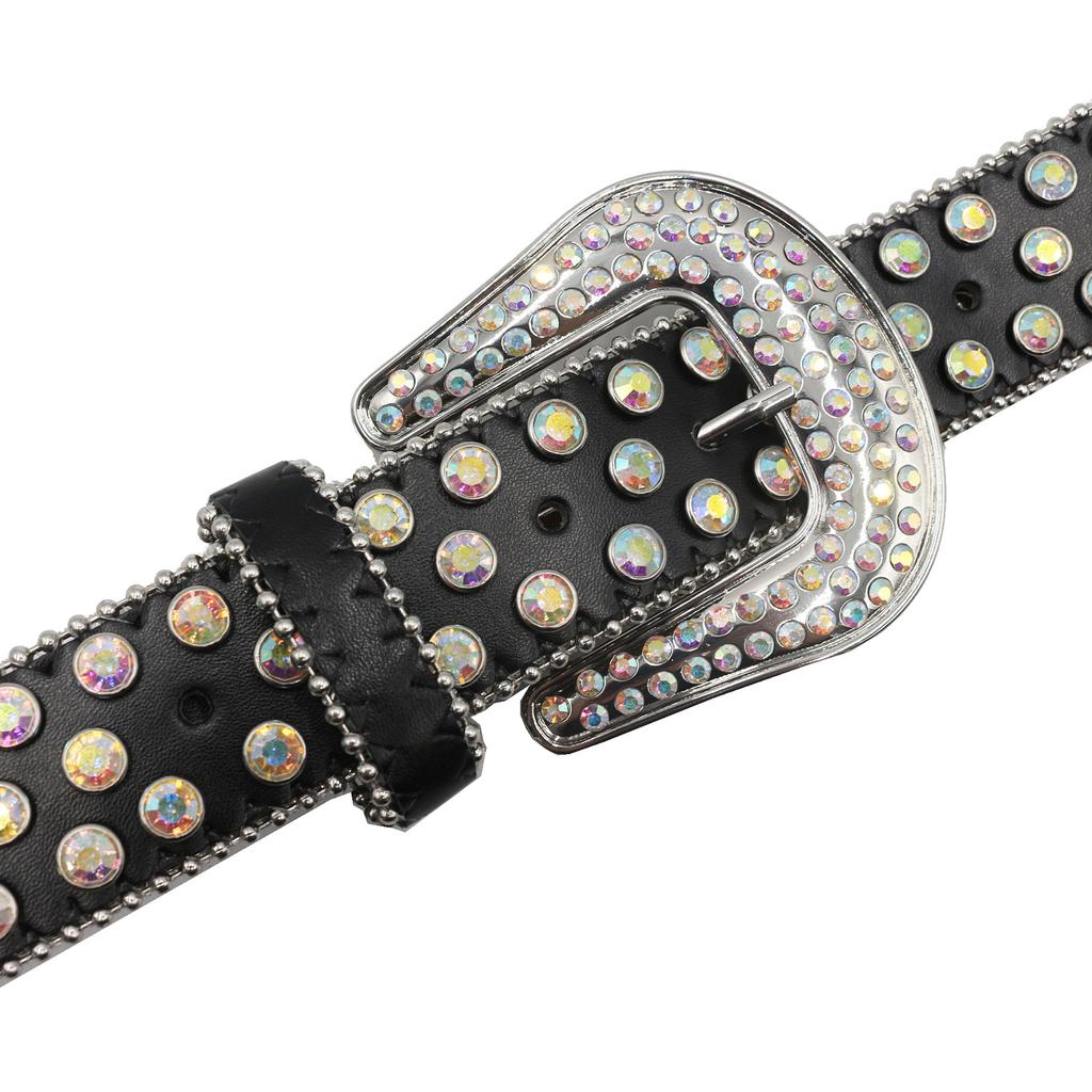 Punk Belt European and American Style AB Colored Diamond Rhinestone Punk Hot Girl Style Belt Men's Women's Belt