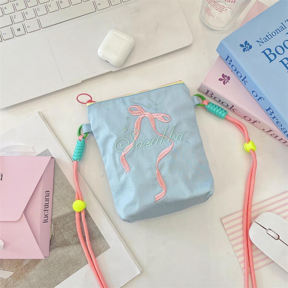 

Commuting Embroidery Phone Bag Japanese Style Cute Crossbody Bag Bowknot Shoulder Bag Travel синий