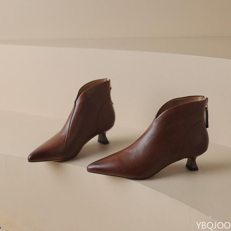 Fashion Autumn Winter Pointed Toe Women Ankle Boots Fashion Elegant Zippers Short Booties Vintage Ladies Square Heels Casual Shoes
