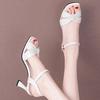 Temperament Open-toe One-word Sandals High Heels Sandals Thick Heel 2025 Summer New Fashion Versatile Elegant Women's Shoes