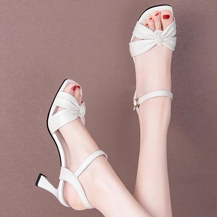Temperament Open-toe One-word Sandals High Heels Sandals Thick Heel 2025 Summer New Fashion Versatile Elegant Women's Shoes