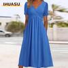 Women's Fashion Summer Spring Solid Color Print Short Sleeve V-Neck Casual Dresses