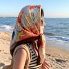 Nordic simple silk scarf long female French retro black and white striped large square scarf tied hair ins headscarf headband shawl