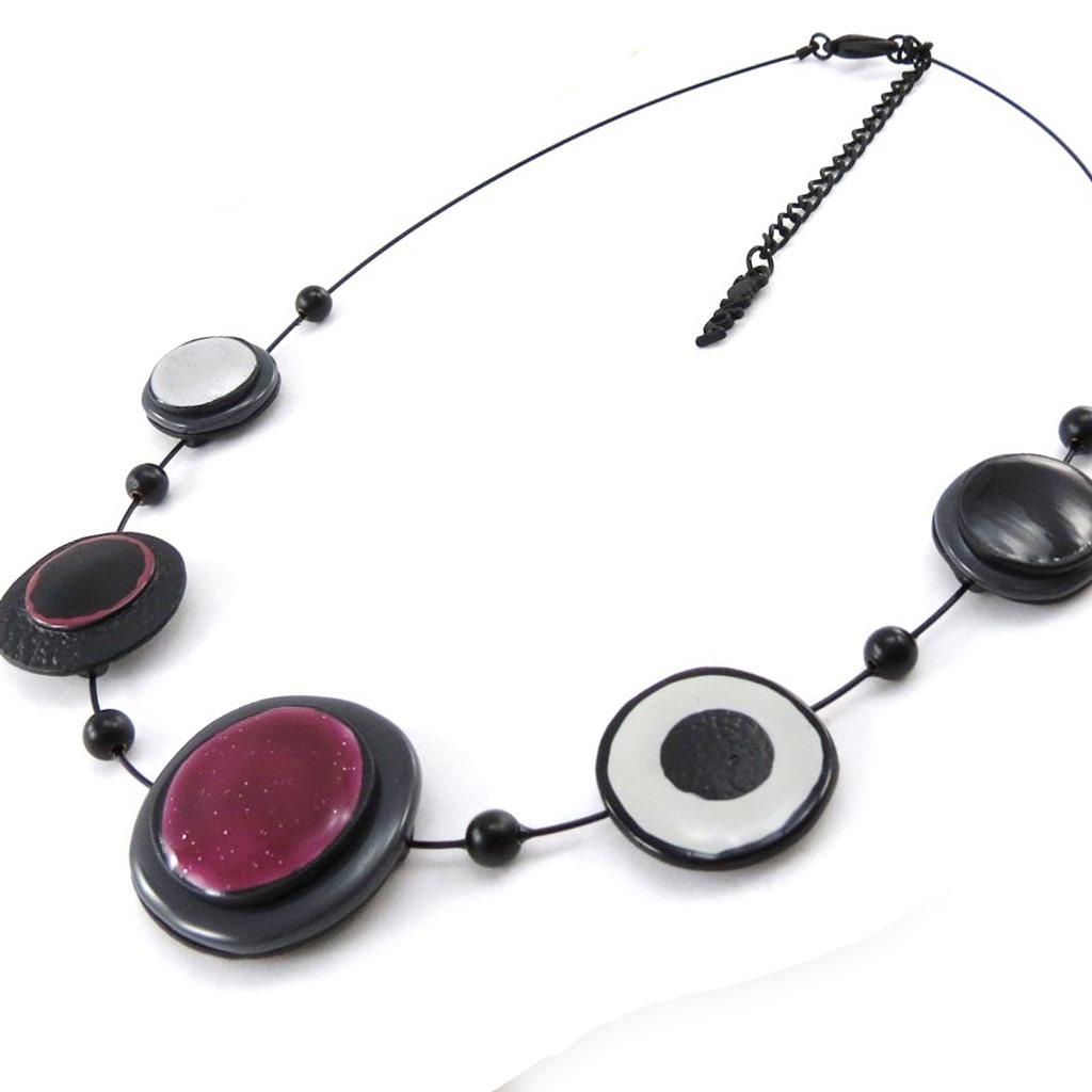 NOA [J2202] - Κολιέ Δημιουργού 'Μακαρόν' μωβ γκρι