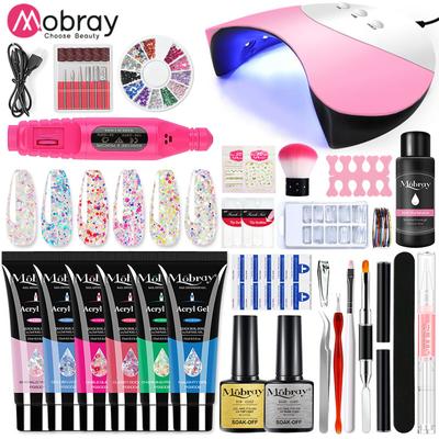 Mobray Poly UV gél szett manikűrhöz 15ml Glitter Clear Nail Gel Kit körömhosszabbításhoz lámpával a köröm szárításához Nail Art eszközök