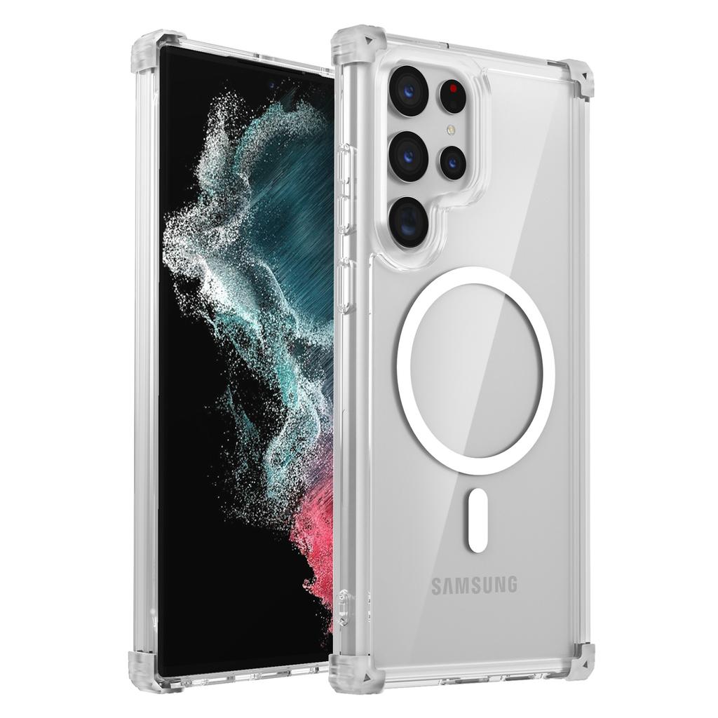 For Samsung Galaxy S22 Ultra 5G Magnetic Case TPU+PC Clear Phone Cover