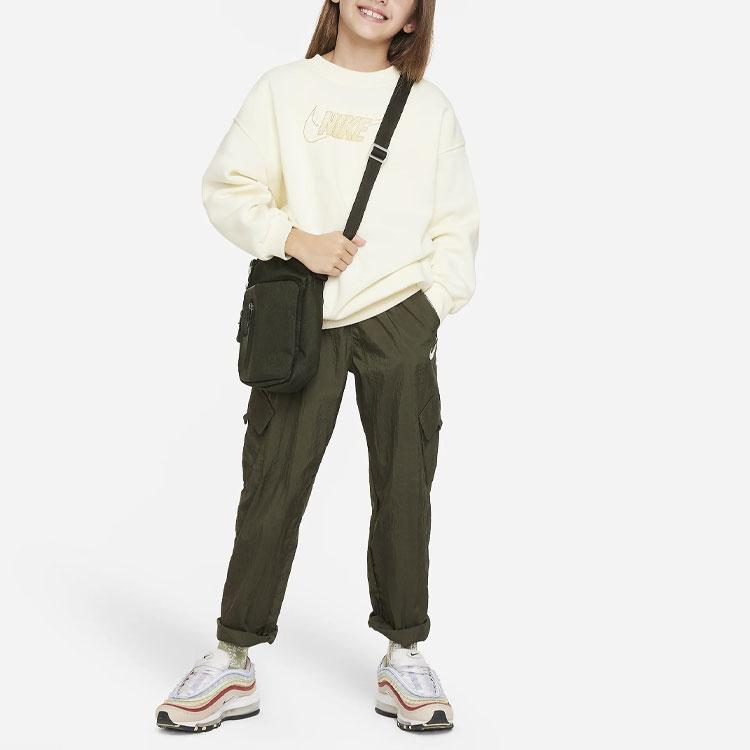 Nike Sportswear Club Fleece Logo Print Crewneck Loose Fit Long Sleeve Kids tops Coconut FJ6161-113