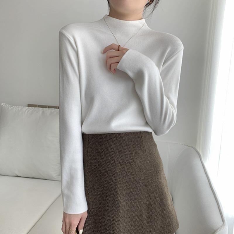Coffee Semi-turtleneck Stacked Knitted Sweater Women's Autumn and Winter Simple Inner Long-sleeved Bottoming Top Soft Waxy Basic Sweater