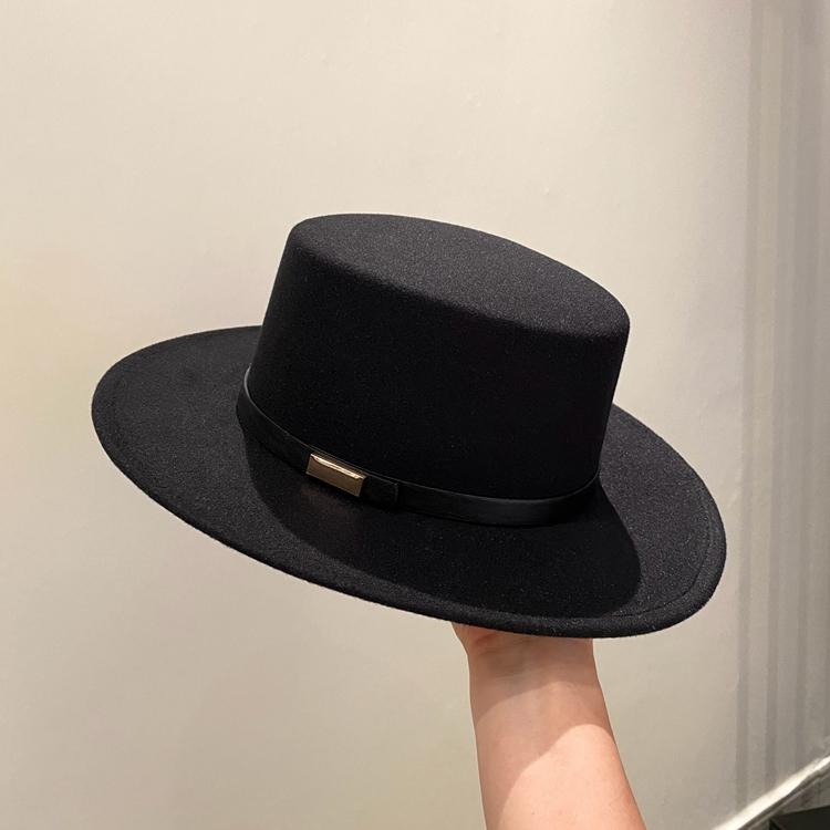 

Осенне-зимняя шляпа-федора из шерсти, детская модная универсальная ретро черная шляпа-цилиндр в британском стиле с широкими полями, джазовая шляпа для мужчин M（56—58cm）
