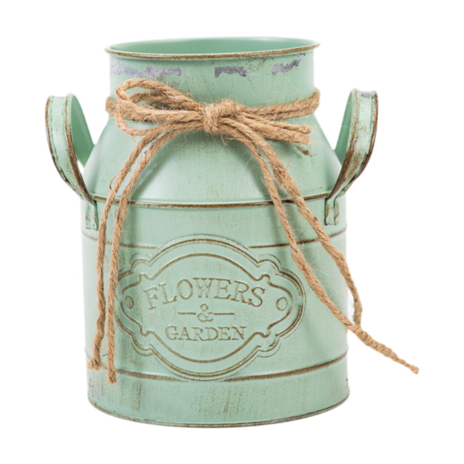 

Farmhouse Jug Vase Vintage Metal Bucket Rustic Metal Flower Vase for Office Wedding Dried Floral Arrangements Patio Living Room зелений
