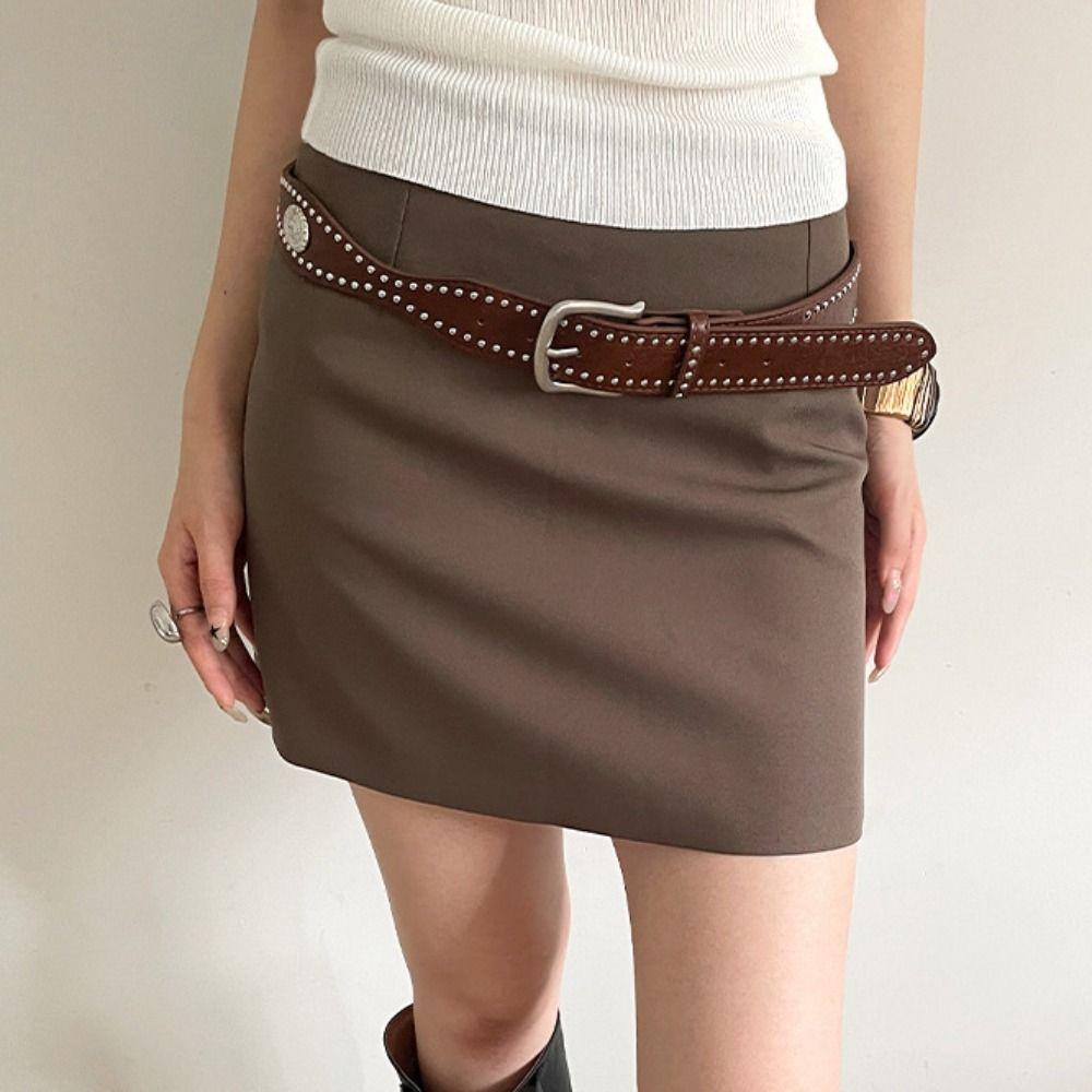 Y2k Wide Leather Waistband Maillard Punk Style Belt Retro Women Rivet Belt  Spicy Girls