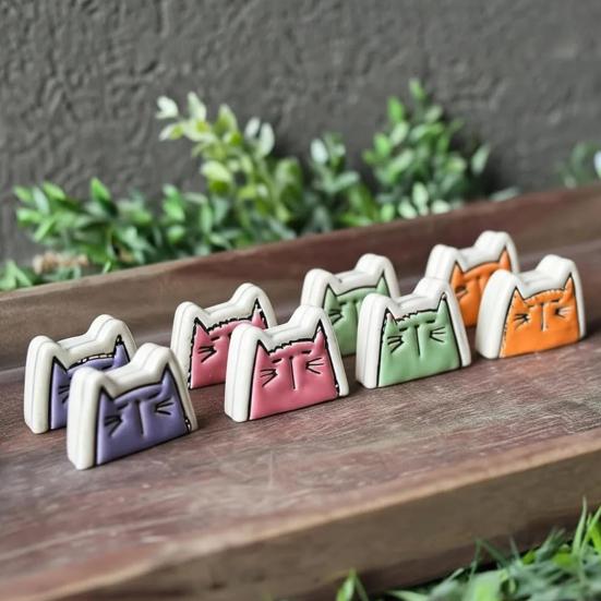 4Pcs Handmade Ceramic Cat Photo Holder Cat Shape Picture Display Holder Home Office Desktop Decoration Cat Lovers Gift