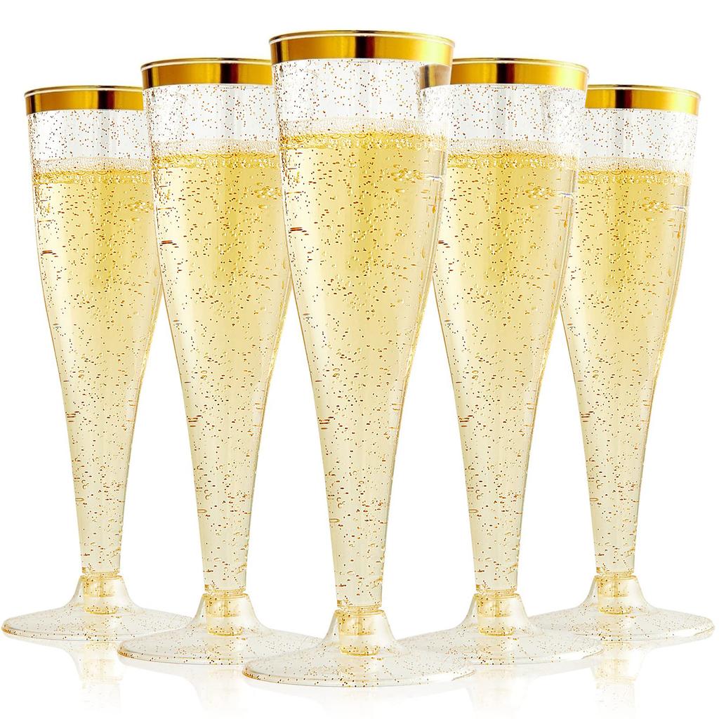 10PCS Disposable 4.5oz Plastic Champagne Flute Cup For Wedding Party Cocktail Wine Glasses Clear Plastic Stemware For Banquet Event KTY