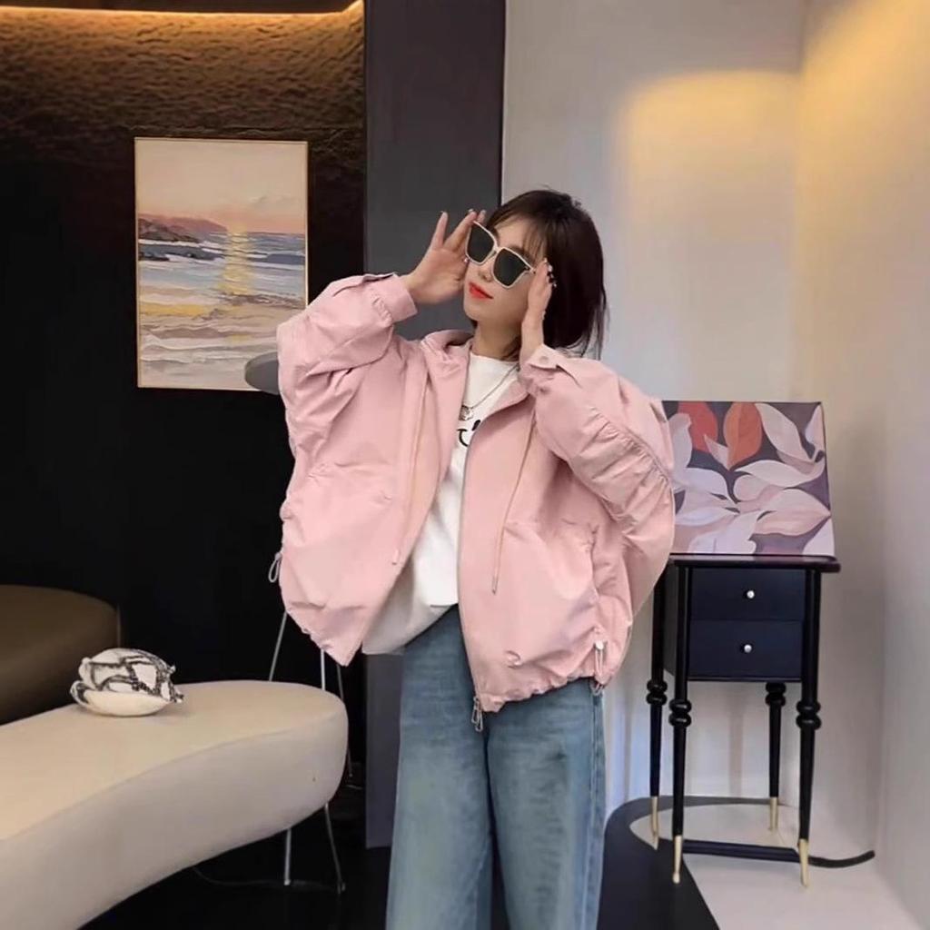 2025 Dámská bunda ve stylu korejského ležérního jednobarevného větruodolného s kapucí